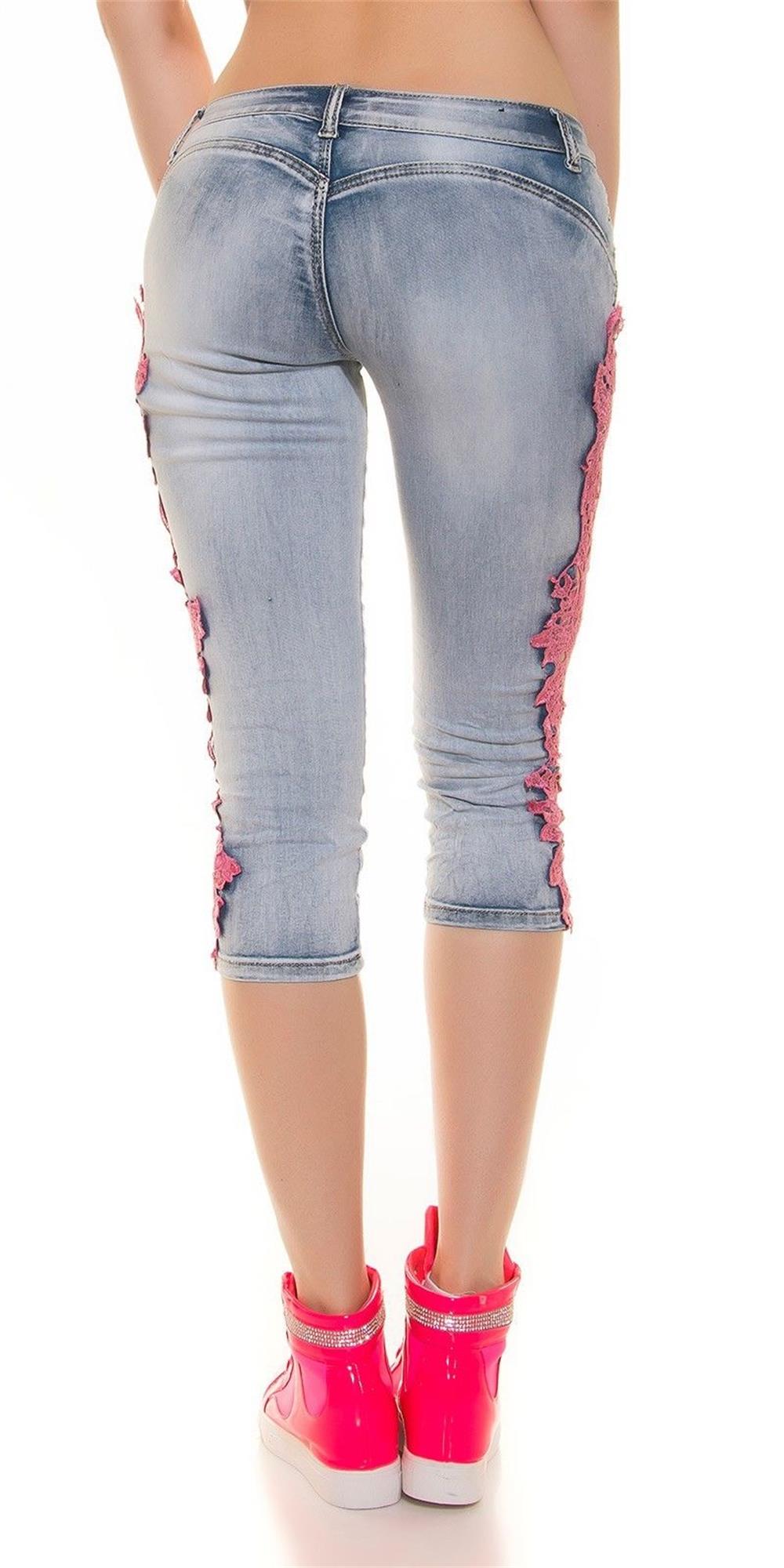 SZ60124-3 Women Patchwork Lace Floral Jeans Hollow Out Casual Denim Pencil Pants